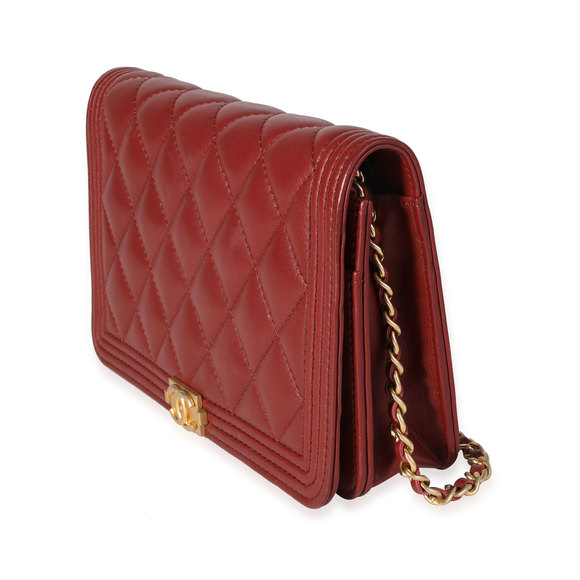 Chanel Burgundy Quilted Lambskin Boy Wallet on Chain - Picture 4 of 7